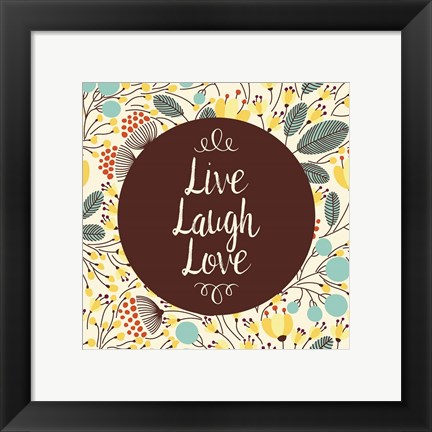 Framed Live Laugh Love Retro Floral White Print