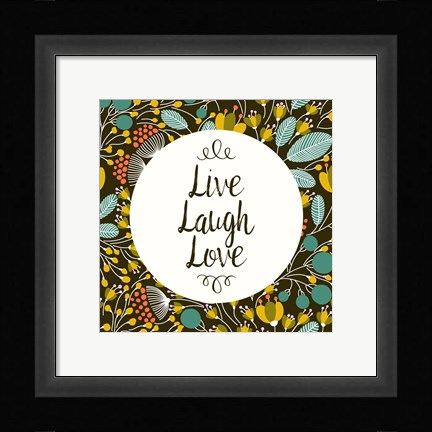 Framed Live Laugh Love Retro Floral Black Print