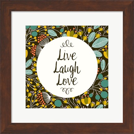 Framed Live Laugh Love Retro Floral Black Print