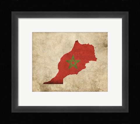 Framed Map with Flag Overlay Morocco Print