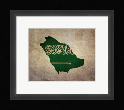 Framed Map with Flag Overlay Saudi Arabia Print