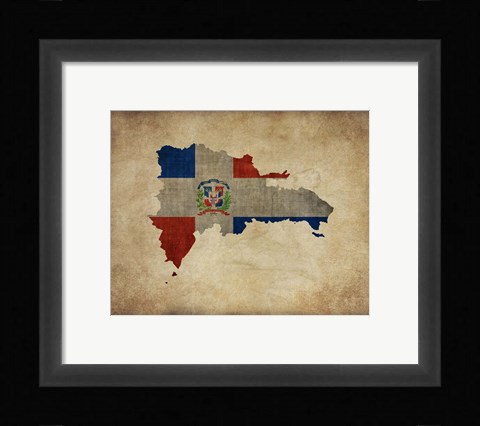 Framed Map with Flag Overlay Dominican Republic Print