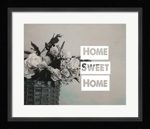 Framed Home Sweet Home Flower Basket Black and White Print
