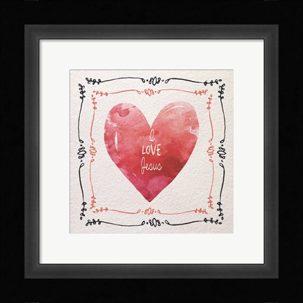 Framed Watercolor Heart I Love Jesus Print