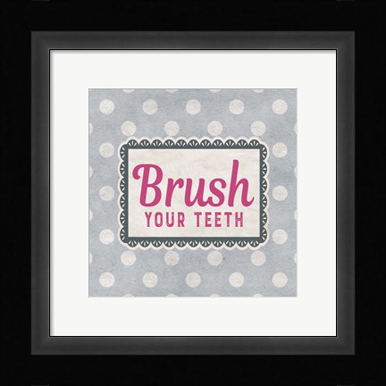 Framed Brush Your Teeth Gray Pattern Print