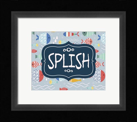 Framed Splish and Splash Fish Pattern Blue Part I Print