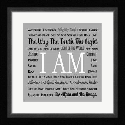 Framed Names of Jesus Square Black and White Text Print