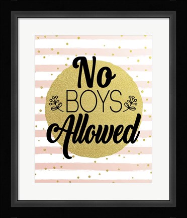 Framed No Boys Allowed Stripes and Dots Gold Print