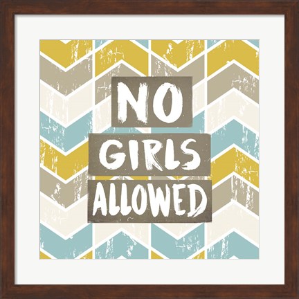 Framed No Girls Allowed Chevron Pattern Yellow Print