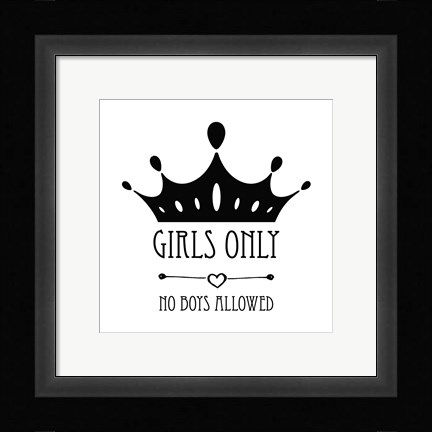 Framed Girls Only Crown White Print
