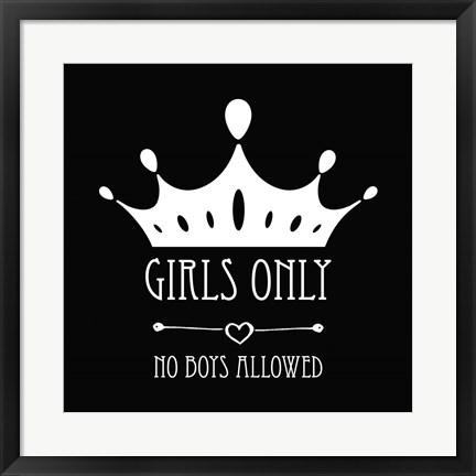 Framed Girls Only Crown Black Print