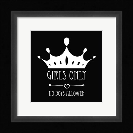 Framed Girls Only Crown Black Print