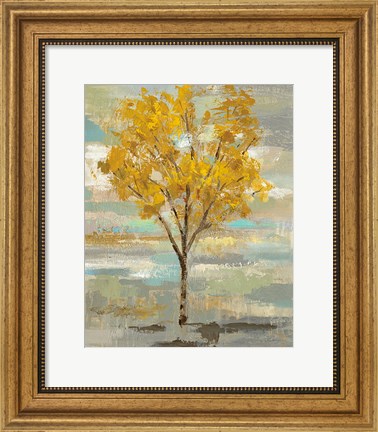 Framed Golden Tree and Fog I Print