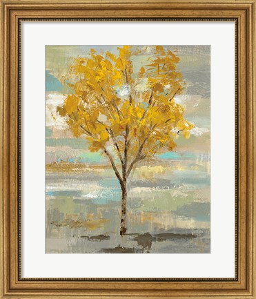 Framed Golden Tree and Fog I Print