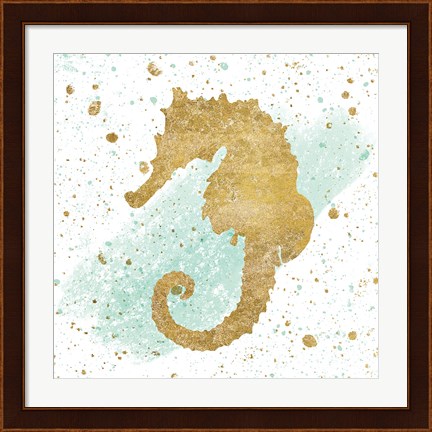 Framed Silver Sea Life Aqua Seahorse Print