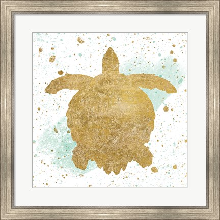 Framed Silver Sea Life Aqua Turtle Print