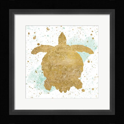 Framed Silver Sea Life Aqua Turtle Print