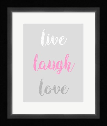 Framed Live Laugh Love - Gray with Pink Text Print