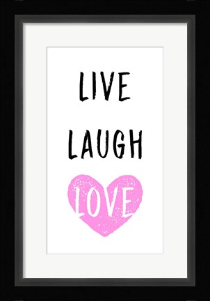 Framed Live Laugh Love - White with Pink Heart Print