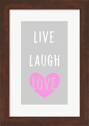 Framed Live Laugh Love - Gray with Pink Heart Print