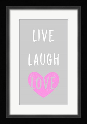 Framed Live Laugh Love - Gray with Pink Heart Print
