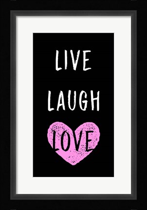 Framed Live Laugh Love - Black with Pink Heart Print