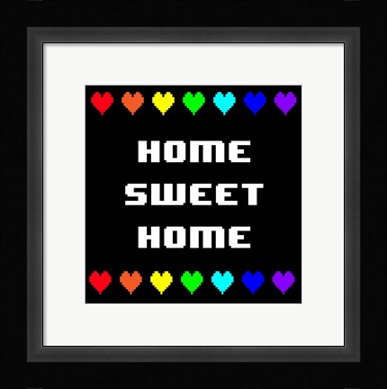 Framed Home Sweet Home -  Black with Pixel Hearts Print