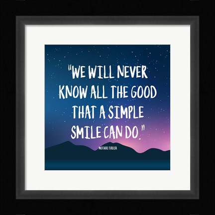 Framed Simple Smile - Mother Teresa Quote (Dusk) Print