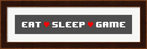 Framed Eat Sleep Game -  Gray Panoramic with Pixel Hearts Print