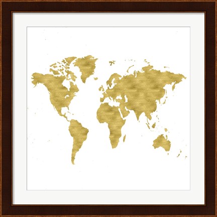 Framed World Map Burnished Gold Print