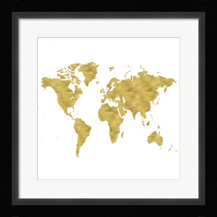 Framed World Map Burnished Gold Print