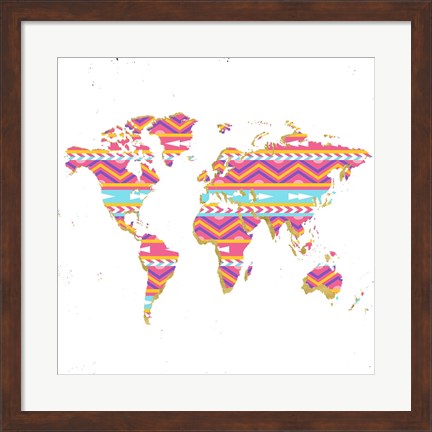 Framed World Map Kilim &amp; Gold Print