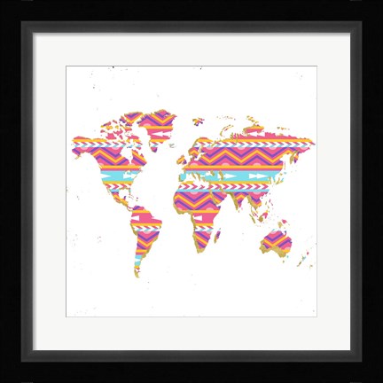 Framed World Map Kilim &amp; Gold Print