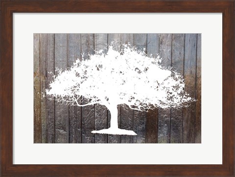 Framed White Tree on Wood Print