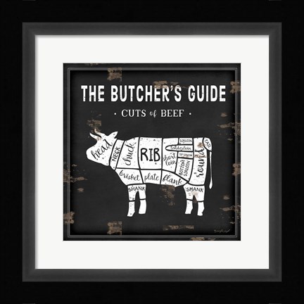 Framed Butcher's Guide Cow Print