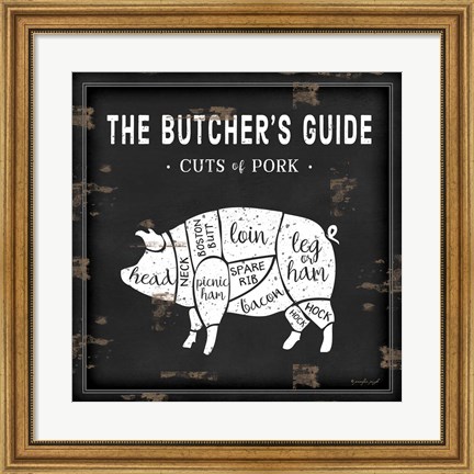 Framed Butcher&#39;s Guide Pig Print