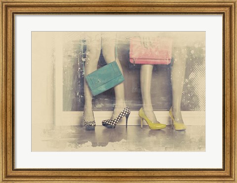 Framed Vintage Fashion Pop of Color Heels and Handbags Print