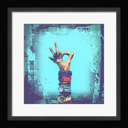 Framed OK! Grunge Halftone Blue Print