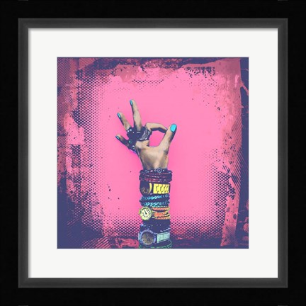 Framed OK! Grunge Halftone Pink Print