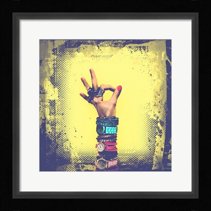Framed OK! Grunge Halftone Yellow Print