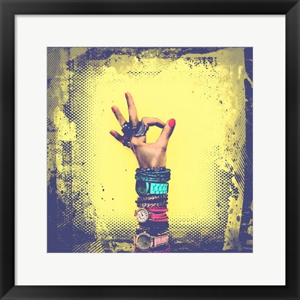 Framed OK! Grunge Halftone Yellow Print