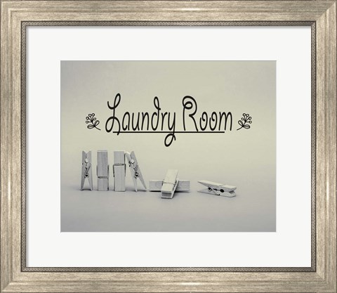 Framed Laundry Room Sign Clothespins Black and White Print