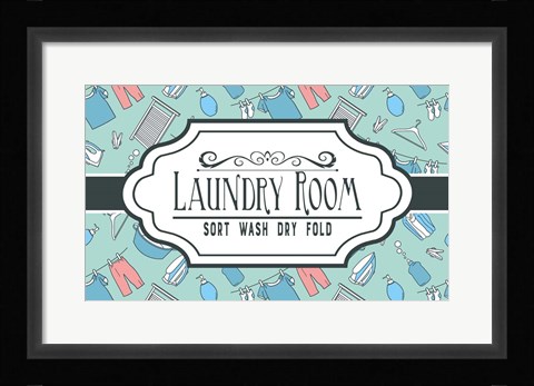 Framed Laundry Room Sign Green Pattern Print