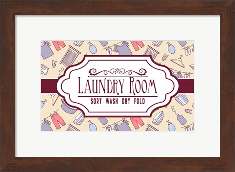 Framed Laundry Room Sign Yellow Pattern Print