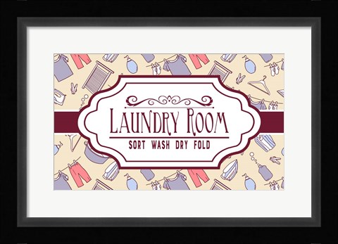 Framed Laundry Room Sign Yellow Pattern Print