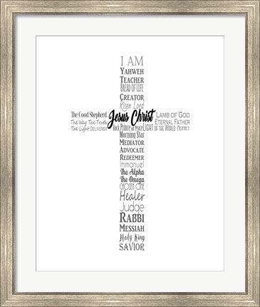 Framed Names of Jesus Cross Silhouette White Print