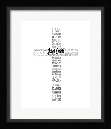 Framed Names of Jesus Cross Silhouette White Print