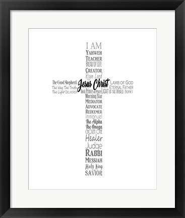 Framed Names of Jesus Cross Silhouette White Print