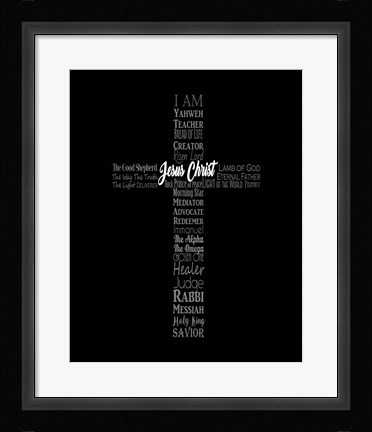 Framed Names of Jesus Cross Silhouette Black Print
