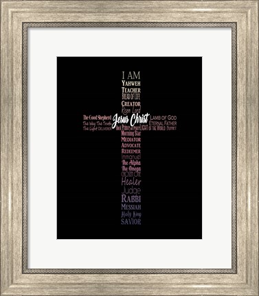 Framed Names of Jesus Cross Silhouette Pink Ombre Print